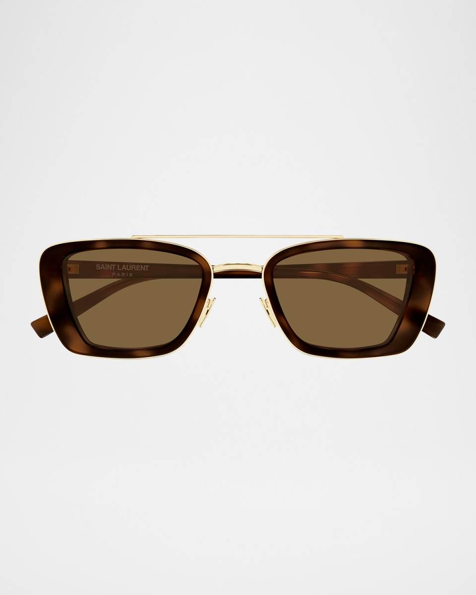 50mm Rectangular Acetate & Metal Sunglasses